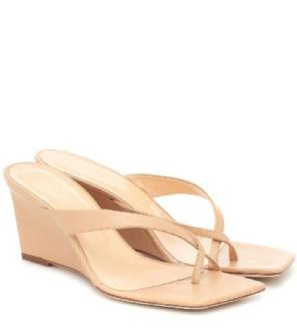 BY FAR Theresa Leather Wedge Sandals In Beige Size 39